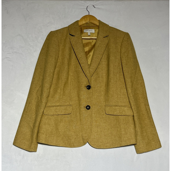 Talbots Wool Blend Blazer Jacket Womens 10 Herringbone Gold Office Work - Picture 1 of 12